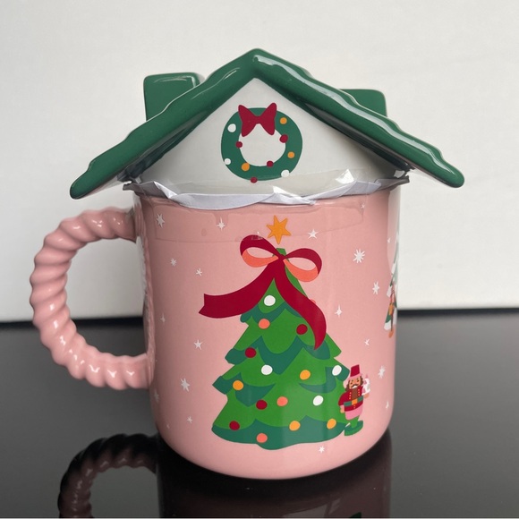 Starbucks Festive Pink Mug with Green Roof Lid - Picture 5 of 9
